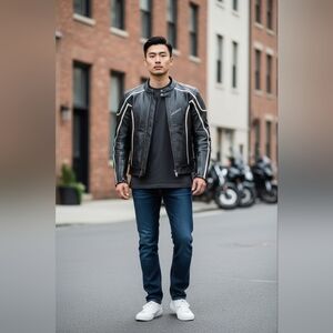 Agvsport Leather Motorcycle Jacket Protector Heavy Biker Large Runs Small